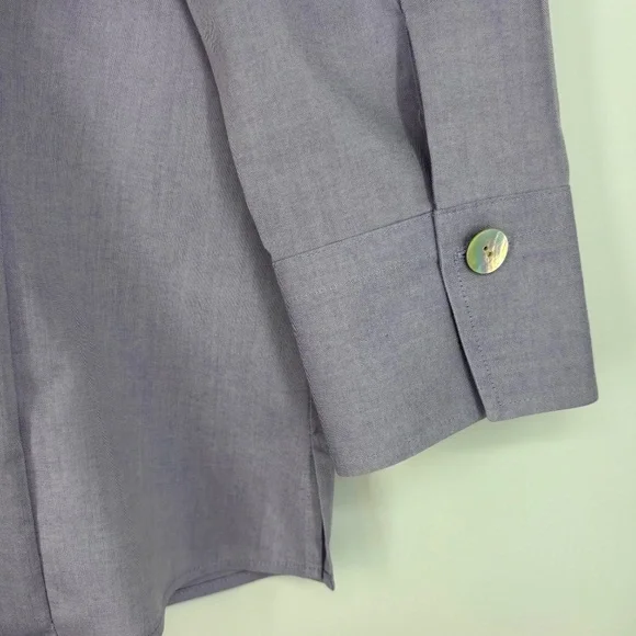 Foxcroft Womens Sz 4 Fitted Button Front Shirt Purple 3/4 Sleeve Non-Iron Cotton - Picture 6 of 8